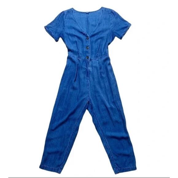Old Navy Chambray Denim button up Jumpsuit short sleeved size large - Picture 2 of 10